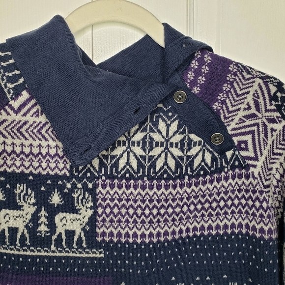 Woolrich Nordic Scandinavian Fair Isle Asymmetrical Button Neck Sweater M - Picture 4 of 11